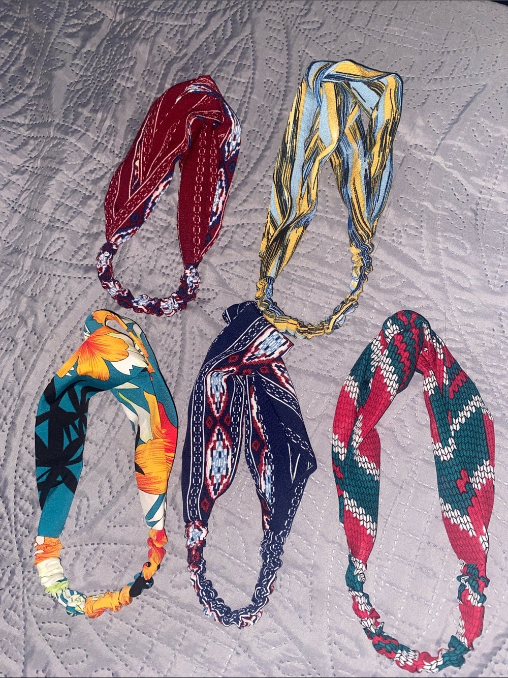 Womens Patterned Elastic Headbands - Set of 5